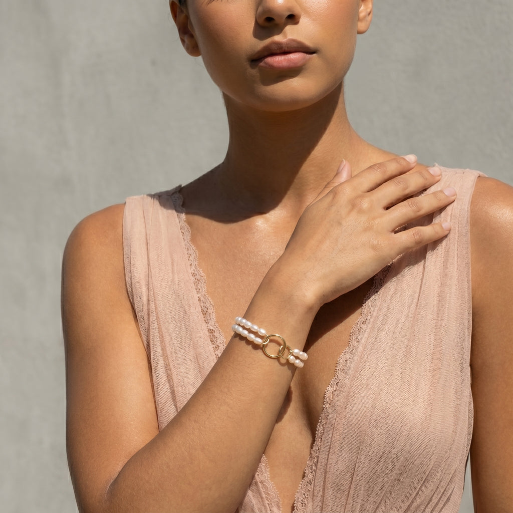 The Quiet One | Two Layers 18K Gold Plated Baroque Pearl Bracelet