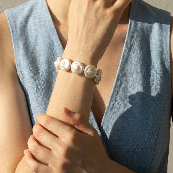 The Linen Wrist | 18K Gold Plated Baroque Pearl Bracelet