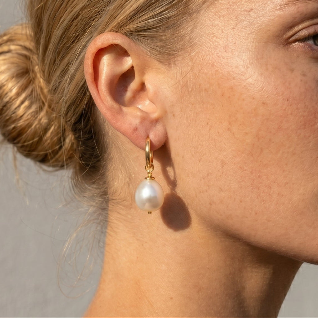 A Drop of Moonlight | 18K Gold Plated Baroque Pearl Earrings