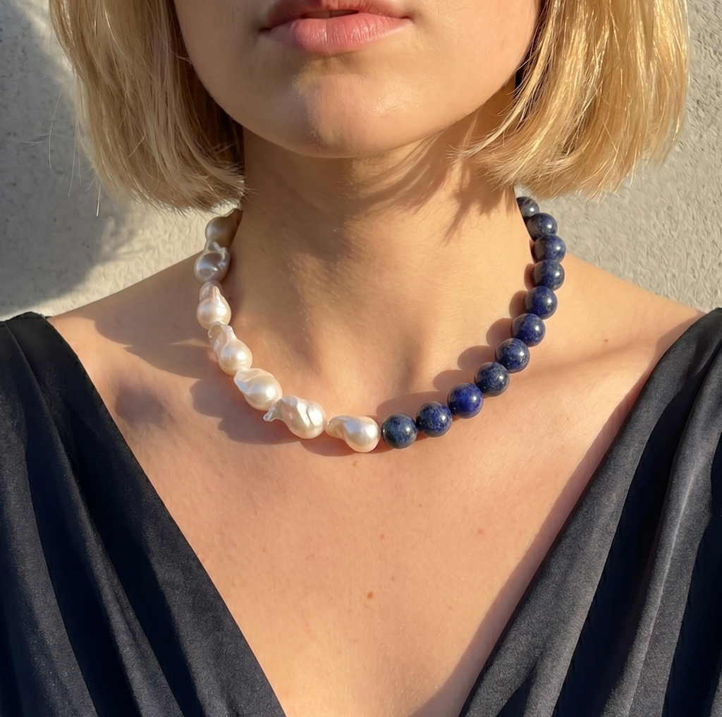 Duke's Promise | Lapis lazuli stone Baroque Pearl Necklace