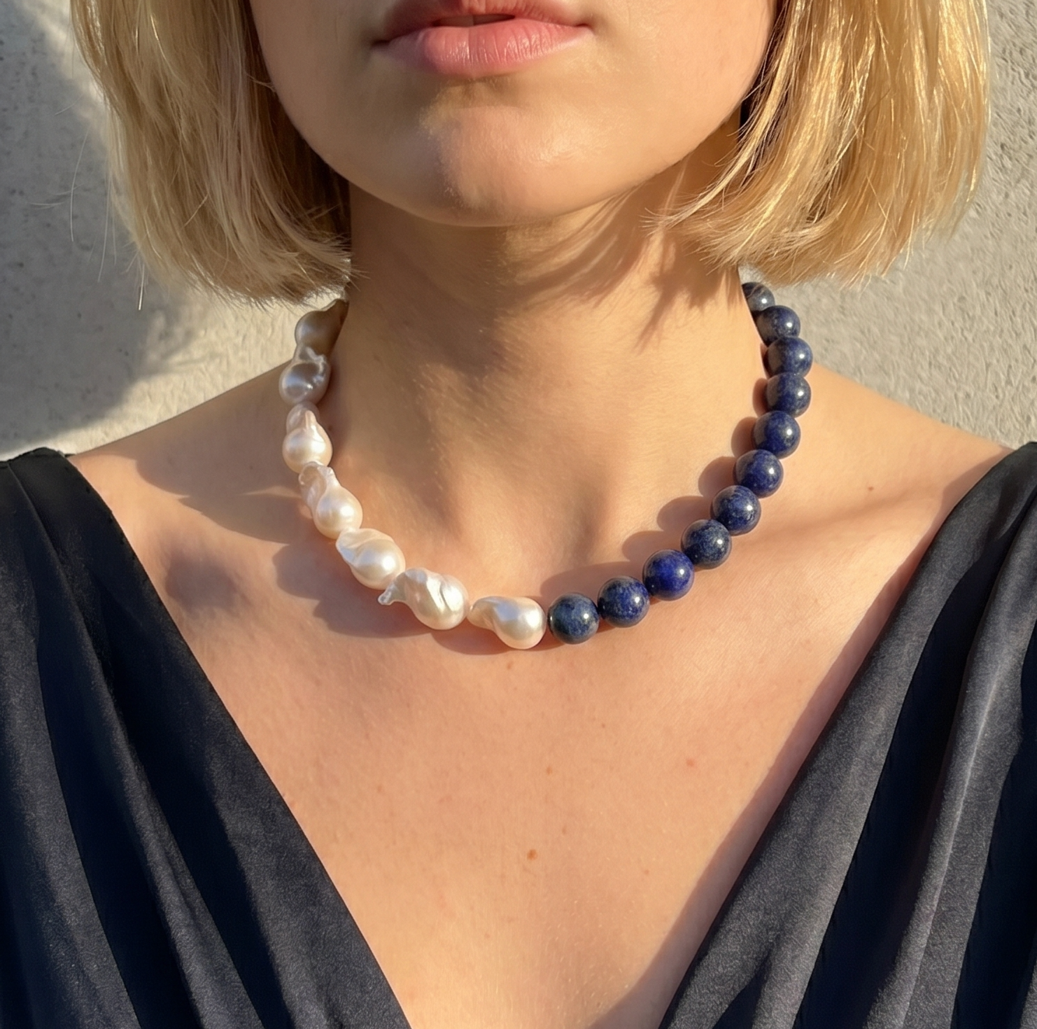 Duke's Promise | Lapis lazuli stone Baroque Pearl Necklace