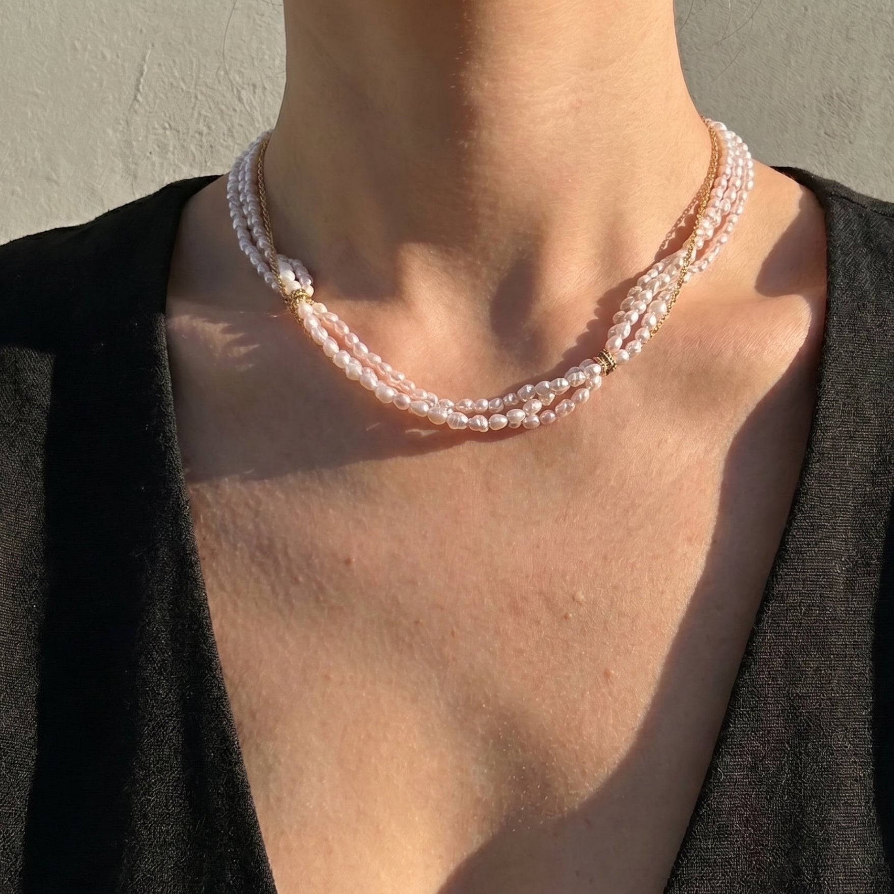River of Silver | 18K Gold Plated 3 layers Baroque Pearl Necklace