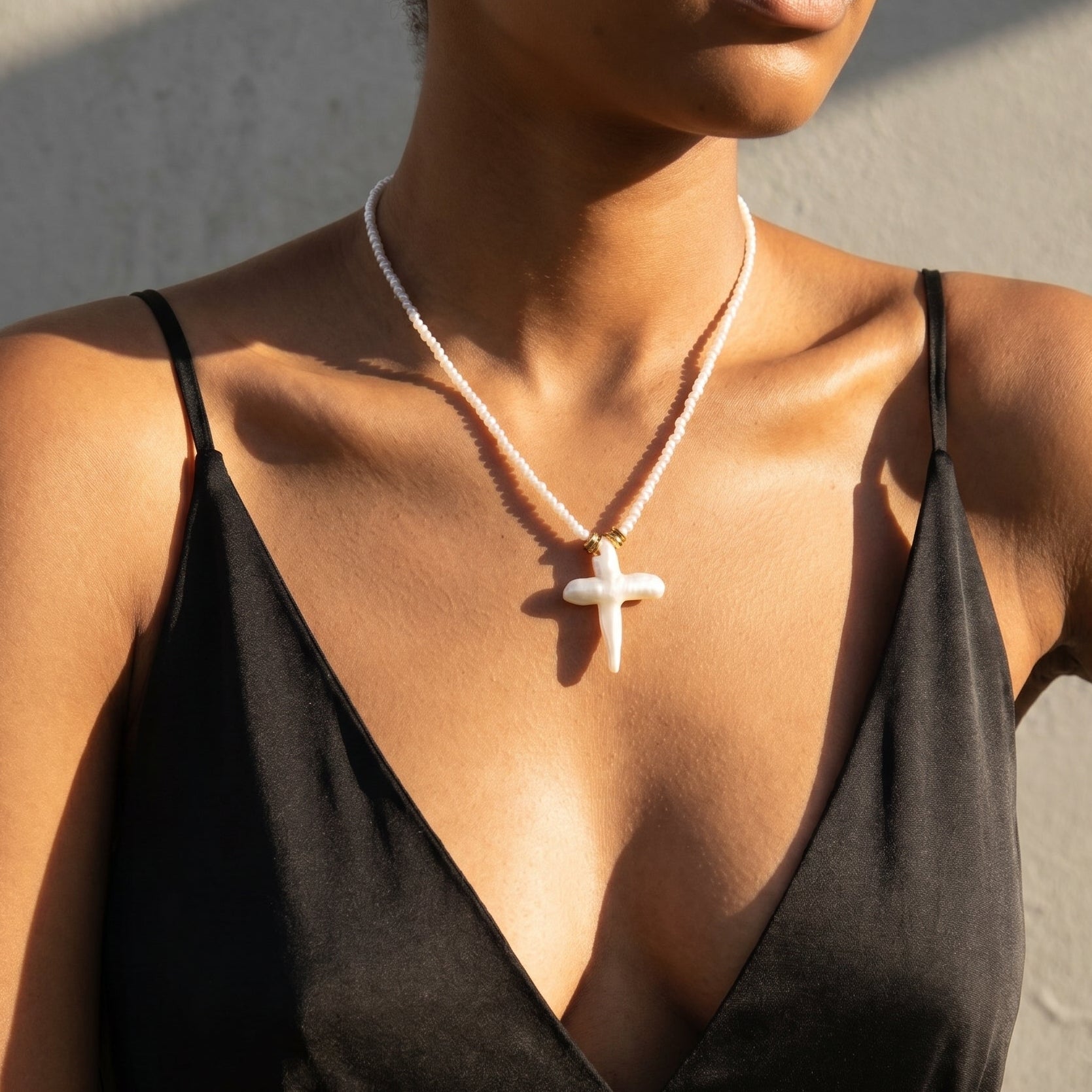 The Knight Fire | 14K Gold Plated Cross Baroque Pearl Necklace