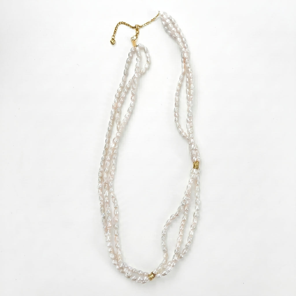River of Silver | 18K Gold Plated 3 layers Baroque Pearl Necklace