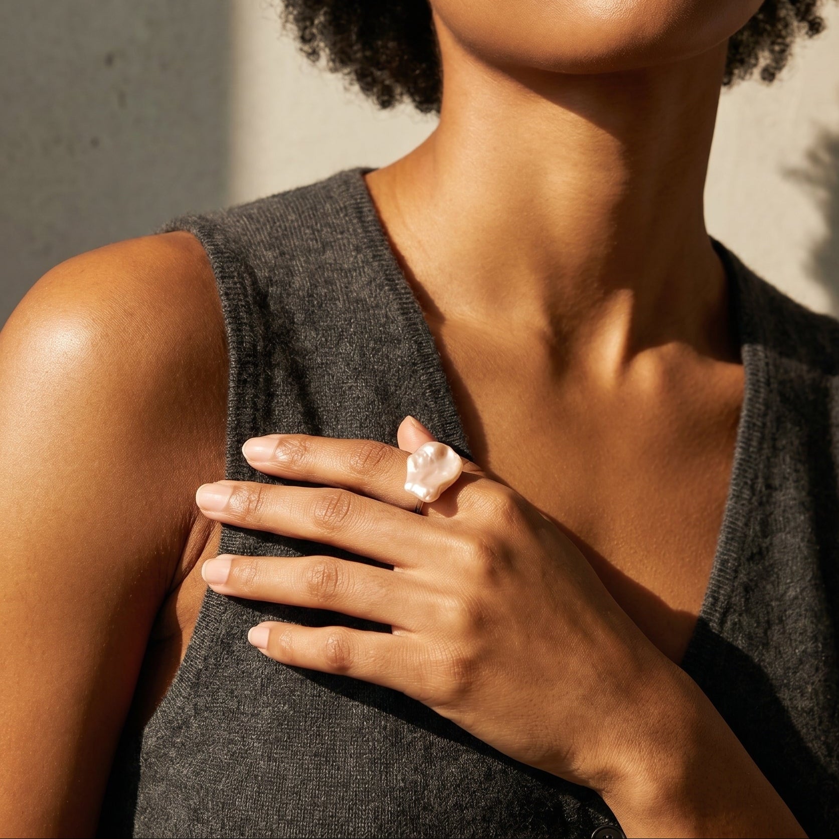 Velvet Midnight | 925 Sterling Silver Baroque Pearl Ring