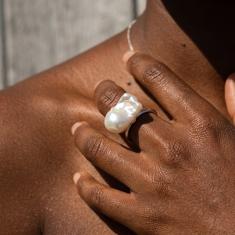Ocean's Breath | 925 Sterling Silver Baroque Pearl Ring