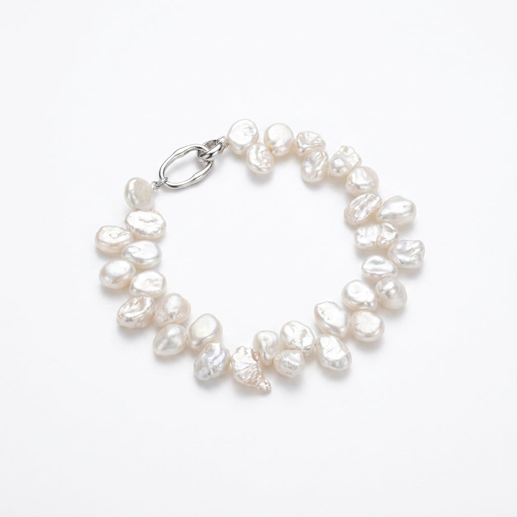 Coral Memory | 925 Sterling Silver Baroque Pearl Bracelet