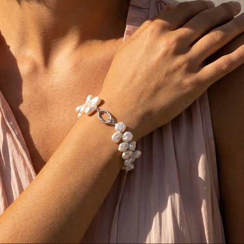 Coral Memory | 925 Sterling Silver Baroque Pearl Bracelet