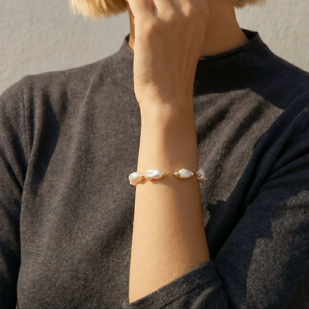 The August Dance | 18K Gold Plated Baroque Pearl Bracelet