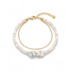 Mix Mera | Double Layers 14K Gold Filled Shell & Baroque Pearl Bracelet
