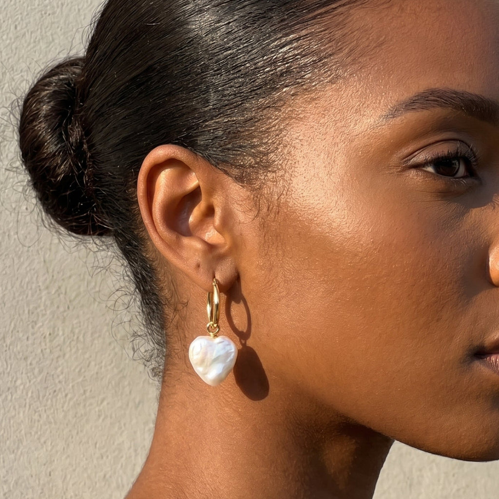 Tender Orbit | 18K Gold Plated Heart Baroque Pearl Earrings