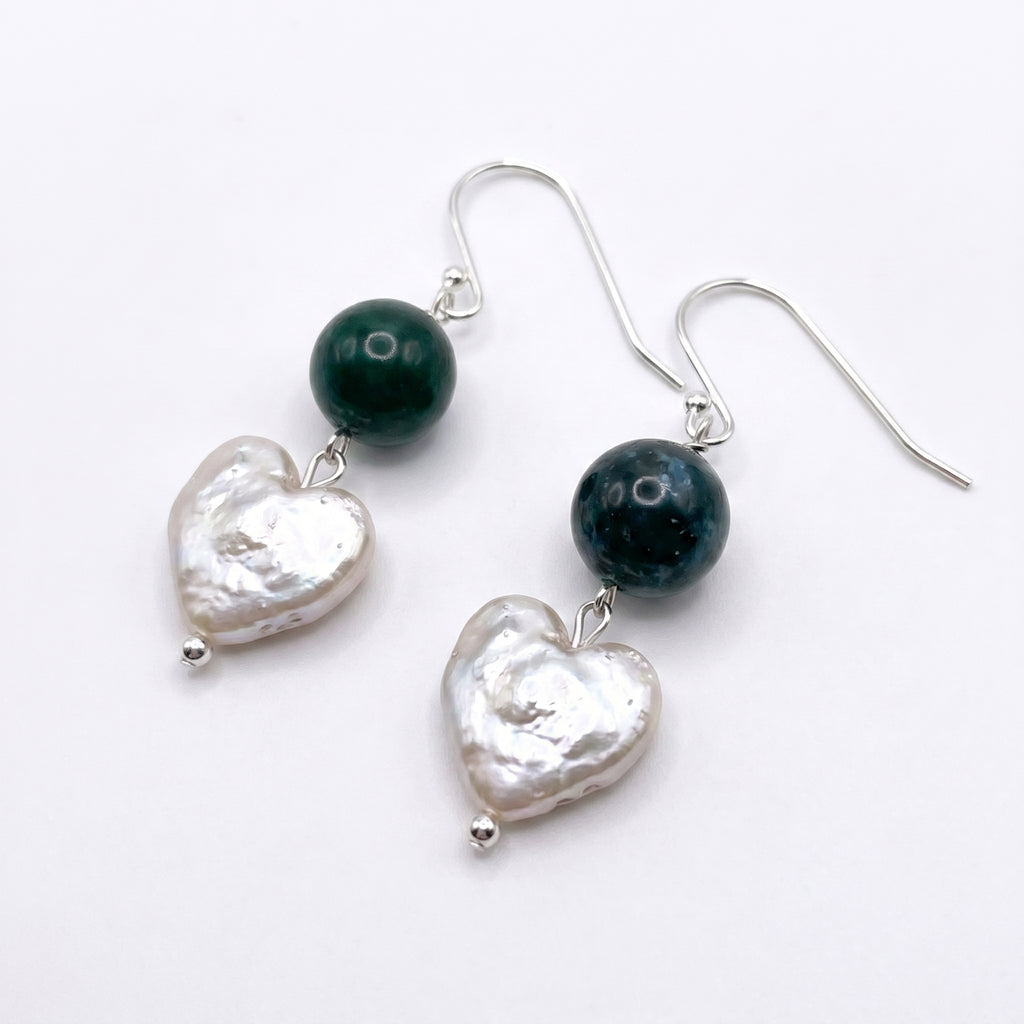 Soft Conviction | Green agate Baroque Pearl Earrings