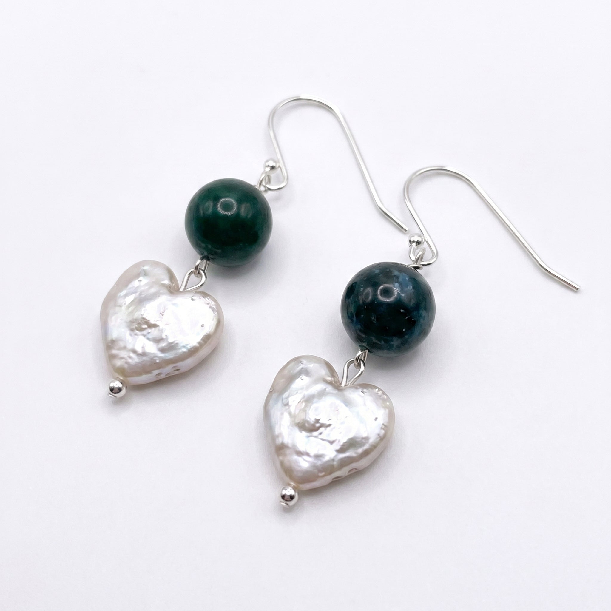 Soft Conviction | Green agate Baroque Pearl Earrings