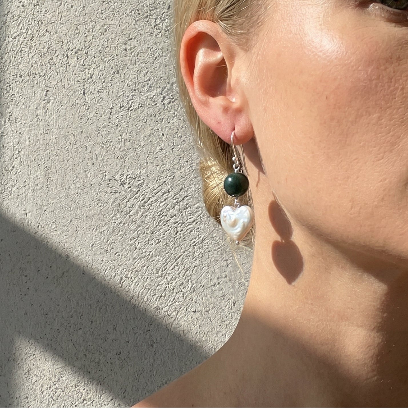 Soft Conviction | Green agate Baroque Pearl Earrings