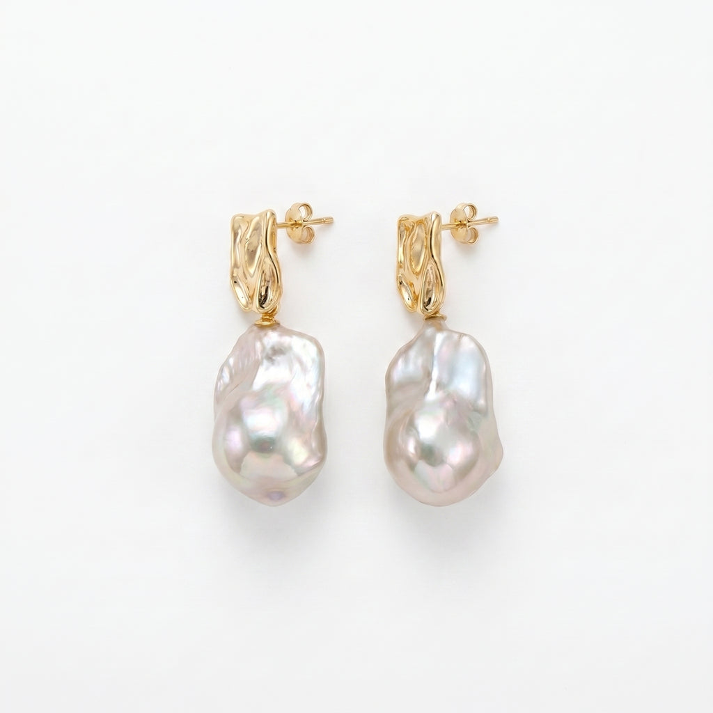 The Selene Drop | 18K Gold Plated Baroque Pearl Earrings