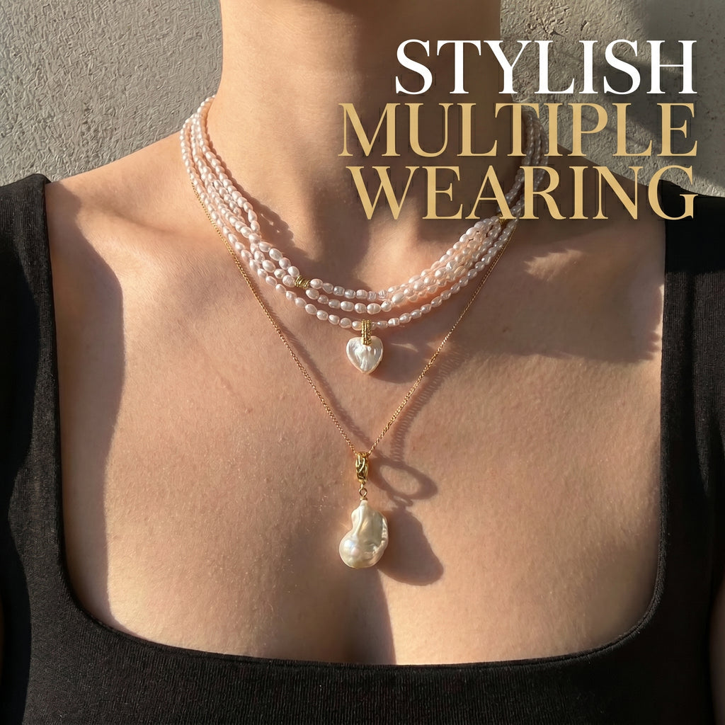 River of Silver | 18K Gold Plated 3 layers Baroque Pearl Necklace