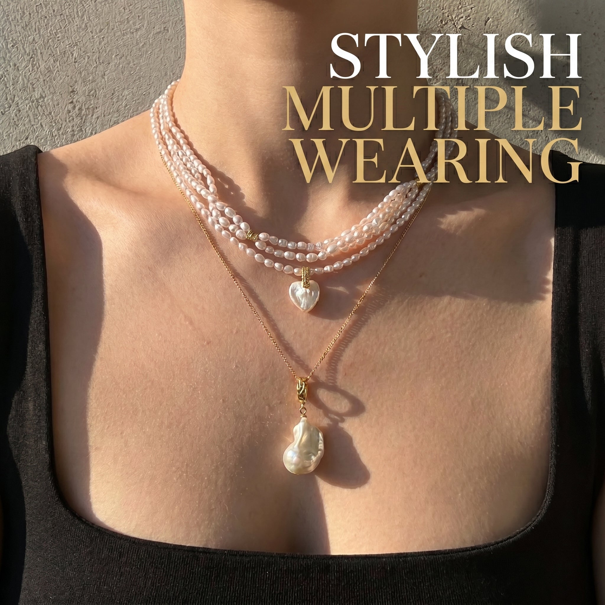 River of Silver | 18K Gold Plated 3 layers Baroque Pearl Necklace